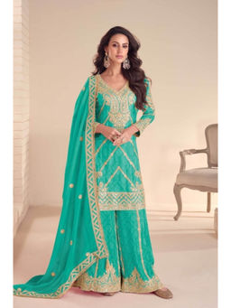 Autumnlane - Koyal Sea Green Embroidered Kurta with Palazzo and Dupatta