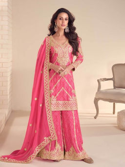 Autumnlane - Koyal Rose Pink Embroidered Kurta with Palazzo and Dupatta
