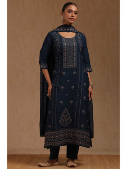 Soch - Navy Blue Embroidered Kurta with Pant and Dupatta