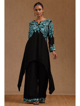 Soch - Black and Blue Viscose Crepe Embroidered Co-Ord Set