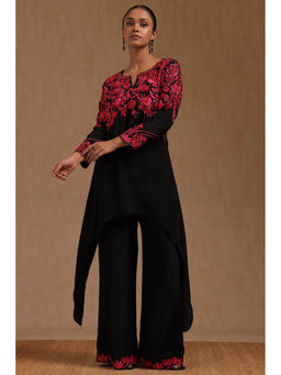 Soch - Black and Pink Viscose Crepe Embroidered Co-Ord Set