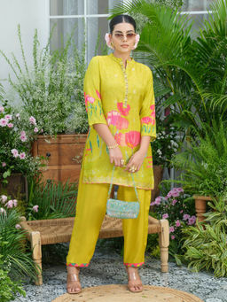 Autumnlane - Palash Cadmium Lime Green Premium Floral Printed Co-Ord Set