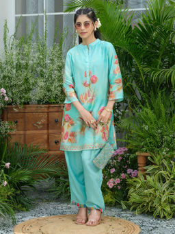 Autumnlane - Palash Sea Blue Premium Floral Printed Co-Ord Set