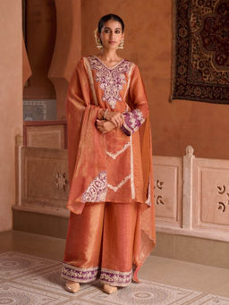 Autumnlane - Palash Orange Embroidered Kurta with Palazzo and Dupatta