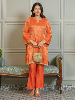 Autumnlane - Palash Orange Jacquard Woven Kurta with Pant