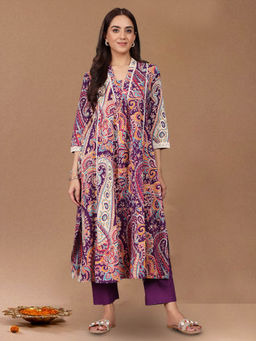 Varanga - Purple Paisely Printed Panelled Kurta with Pant