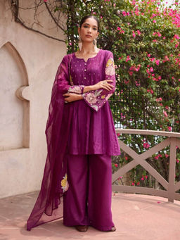 Autumnlane - Sangini Purple Kurti with Palazzo and Dupatta