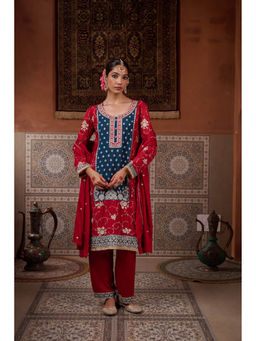 Autumnlane - Sindoori Red Heavy Embroidered Kurta with Pant and Dupatta