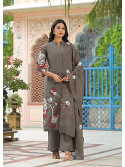Autumnlane - Aster Grey Floral Embroidered Kurta with Pant and Dupatta