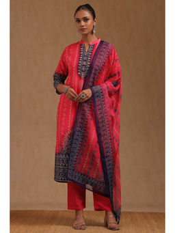 Soch - Pink Muslin Bandhani Printed Kurta with Pant and Dupatta