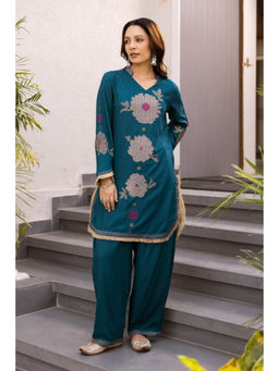 Autumnlane - Sonpal Teal Embroidery Cotton Kurta with Patiala Salwar