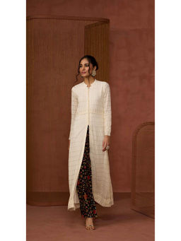 Soch - Off White-Black Viscose Georgette Embroidered Kurta with Pant