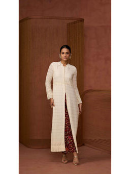 Soch - Off White-Maroon Viscose Georgette Embroidered Kurta with Pant