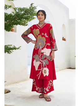 Autumnlane - Toran Scarlet Red Floral Printed Kurta with Palazzo