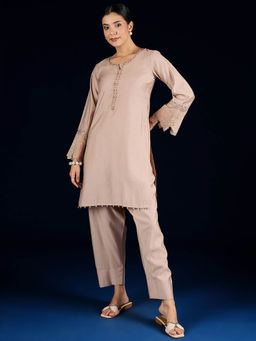Varanga - Beige Embroidered Beads Detailed Kurta with Pant