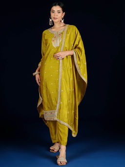 Varanga - Mustard Embroidered Kurta with Pant and Dupatta