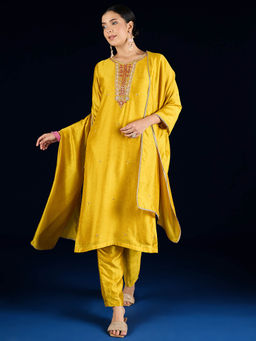 Varanga - Yellow Embroidered Kurta with Pant and Dupatta