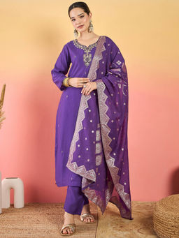 Varanga - Purple Embroidered Kurta with Pant and Dupatta