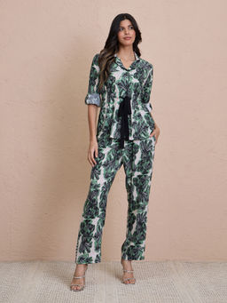 Nykd by Nykaa - Comfy Rayon Pajama Set with Flattering Stylish Sleep Shirt -NYS904-Tropical Green Print