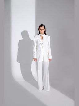 ETE - White Daphne Pleated Sleeves Blazer With Attachable Scarf
