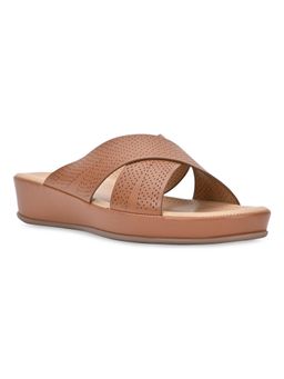 ROCIA - By Regal Tan Women Comfort Laser Cut Cross Strap Sandals
