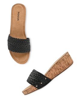ROCIA - By Regal Black Women Woven Slider Wedges