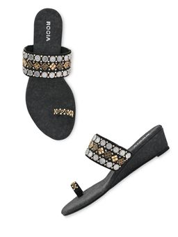 ROCIA - By Regal Black Women Hand Embroidered Ethnic Wedges