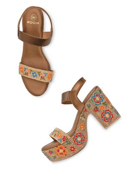 ROCIA - By Regal Antique Gold Women Embroidered Platform Heels