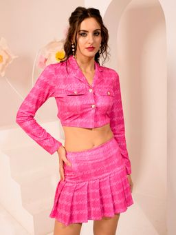 Tandul - Women Digital Prints Pink Polyester Sleeveless Top with Skirt