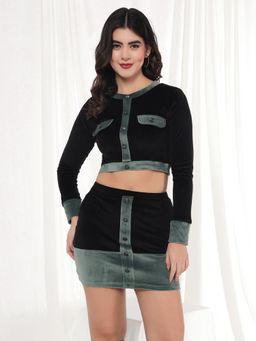 Tandul - Stylish Black Velvet Jacket with Skirt
