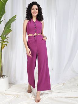 Tandul - Women Purple V-Neck Sleeveless Solid Co-Ord Set