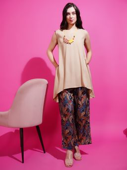 BOHOLYFE - Twilight Twist Beige Asymmetrical Tunic with Pant