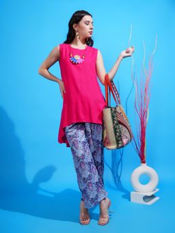 BOHOLYFE - Funky Fusion Magenta Asymmetrical Tunic with Pant