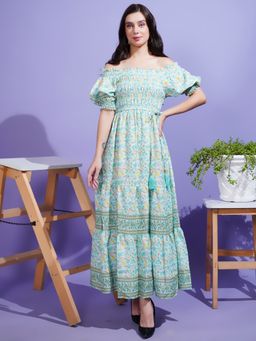BOHOLYFE - Spring Symphony Green Cotton Maxi Dress