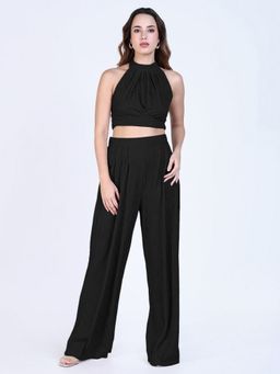 SHOWOFF - Edition Women Textured Black Halter Neck Co-Ord Set