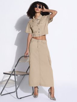 SHOWOFF - Edition Women Beige Denim Crop Shirt and Cargo Skirt