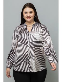 PURYS PLUS - Women White Band Collar Casual Satin Shirt