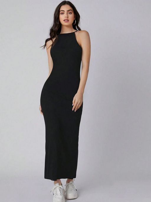 Tandul Women Black Casual Bodycon Lycra Blend Maxi Dress