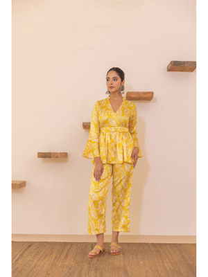 Polago Clothing Yellow Floral Peplum Co-Ord (Set of 3)