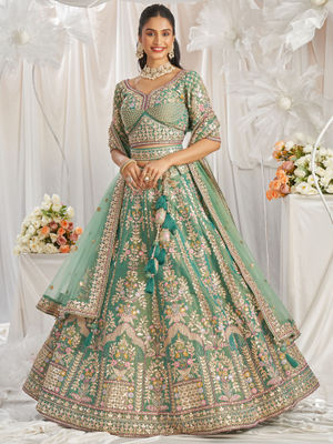 Multi colour Bridel net and Gotapatti & Moti embroidery Lehenga choli & Dupatta