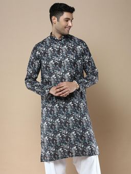Gahan - Mens Designer & Stylish Printed Charcoal Traditional Cotton Kurta