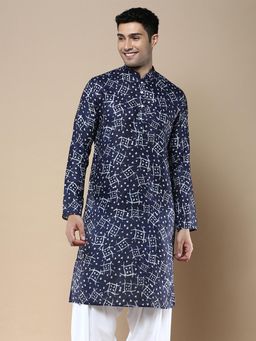 Gahan - Mens Designer & Stylish Printed Deep Blue Traditional Cotton Kurta