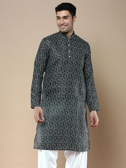 Gahan - Mens Designer & Stylish Printed Deep Green Traditional Cotton Kurta