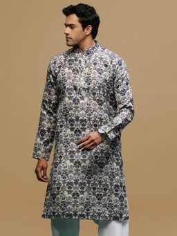 Gahan - Mens Stylish Grey Trendy Grey Printed Cotton Kurta