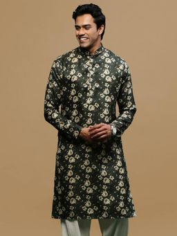 Gahan - Mens Stylish Olive Trendy Olive Printed Cotton Kurta