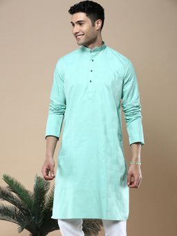 Gahan - Mens Ethnic Woven Cotton Silk Sea Green Kurta