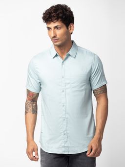 Spykar - Men Sage Green Cotton Slim Fit Plain Shirt