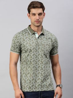 Classic Polo - Men's Half Sleeve Olive/White Polo Neck Cotton Slim Fit T-Shirt