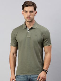 Classic Polo - Men's Half Sleeve Olive Green Polo Neck Cotton Slim Fit T-Shirt