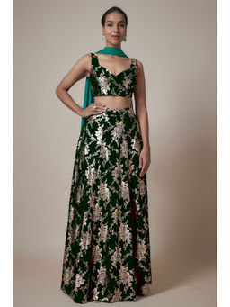 PHATAKAA - Black Vark Lehenga with Sleeveless Blouse and Dupatta (Set of 3)